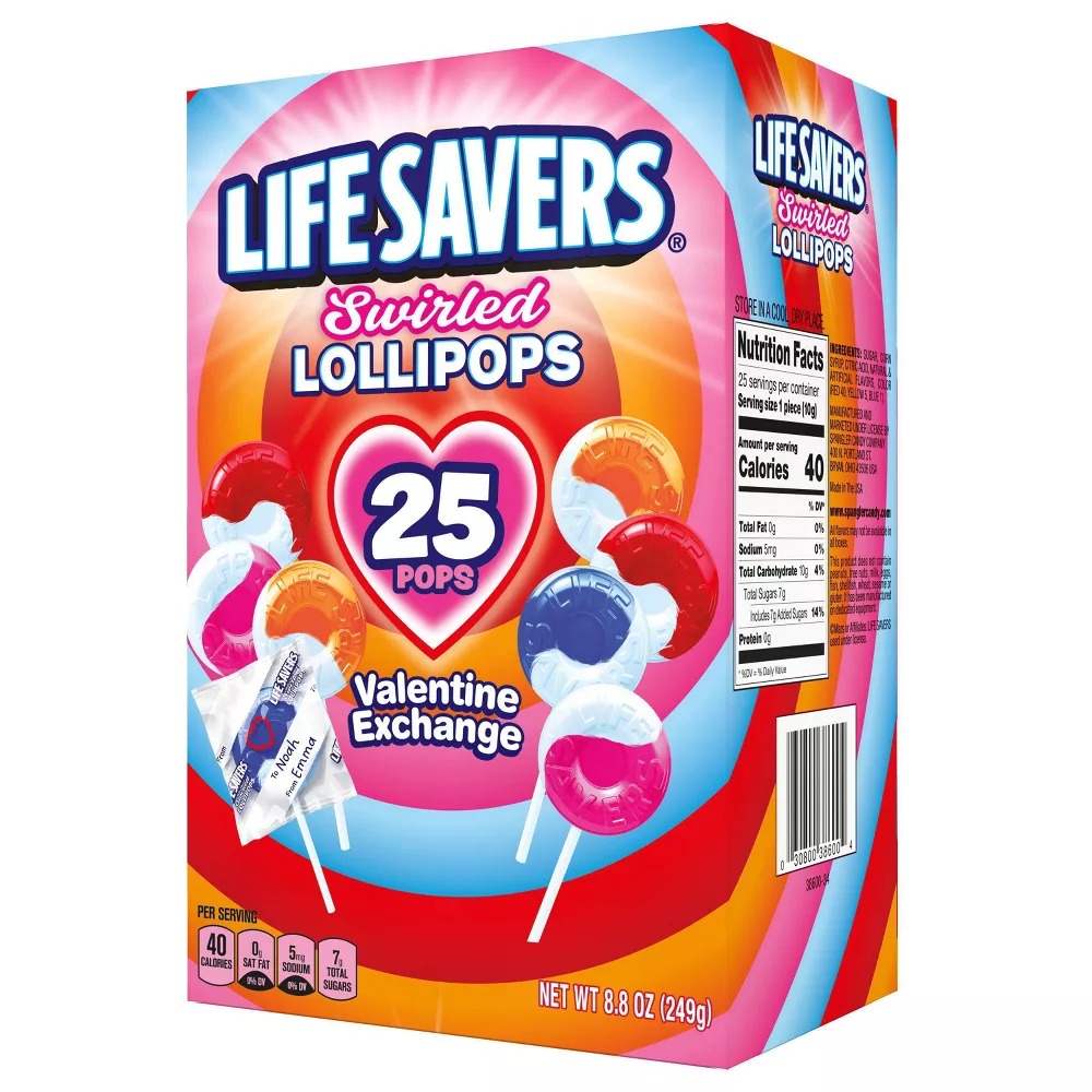 LIFE SAVERS Swirled Lollipops 25 Pops Valentine Exchange – 8.8 oz Fruity with “To/From” Stickers
