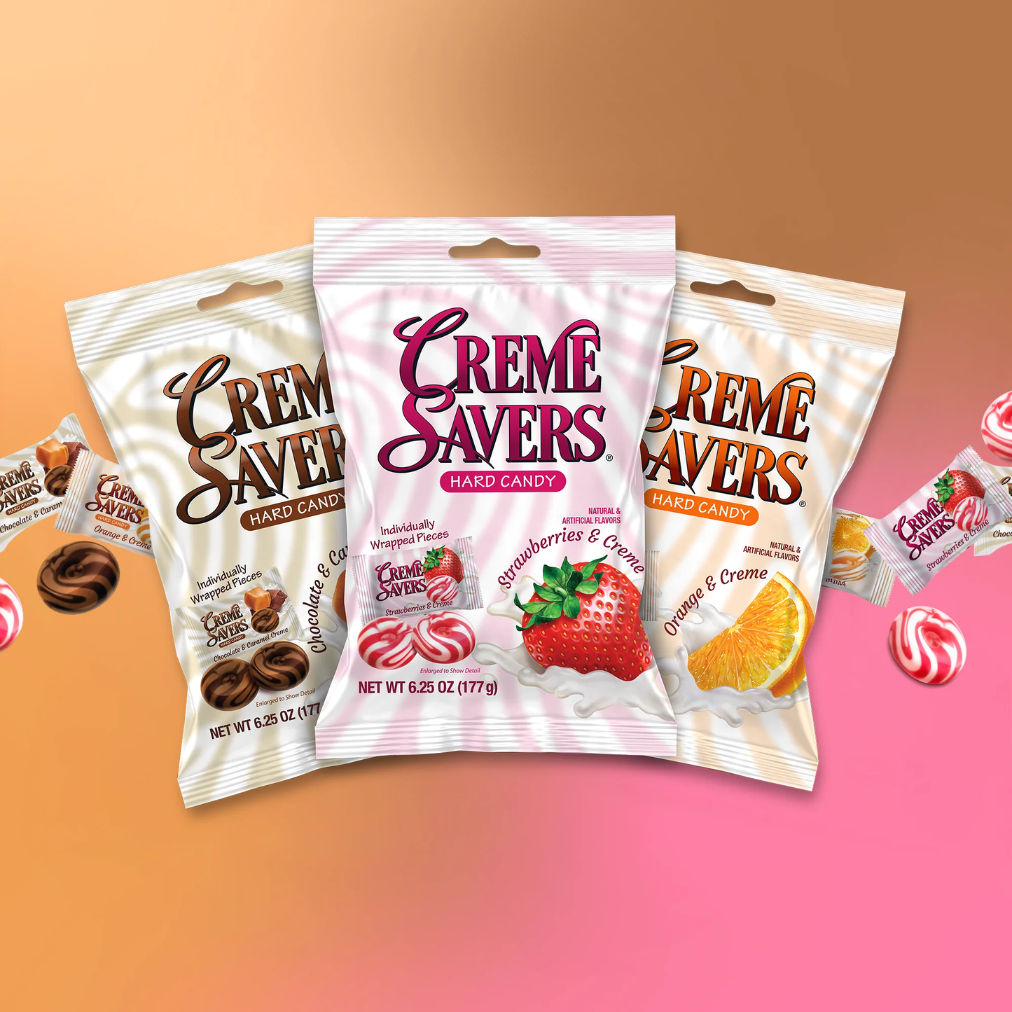 Creme Savers 6.25 oz Hard Candy – Strawberry, Orange, Chocolate-Caramel, Peaches & Raspberries | 1, 3, 12-Pack & 5 Pack Variety