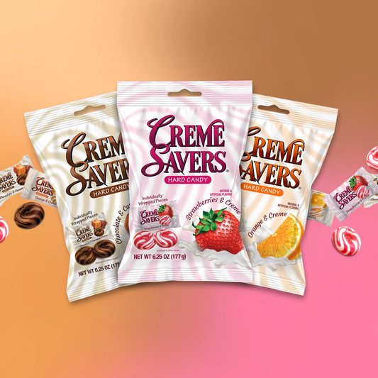 Creme Savers 6.25 oz Hard Candy – Creamy Swirl: Strawberry, Orange, Chocolate-Caramel, Peaches & Raspberries | 1, 3, 12-Pack & Variety